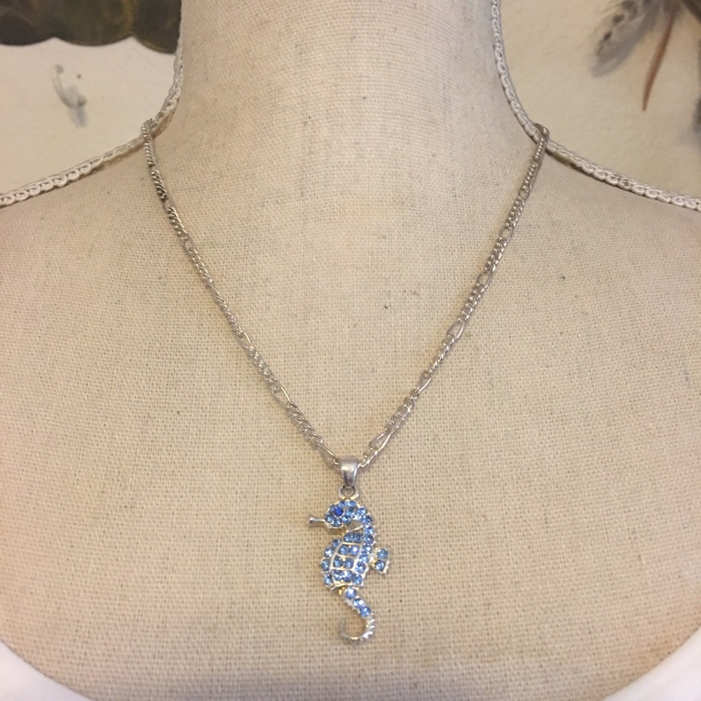 Vintage rhinestone seahorse pendant on chain